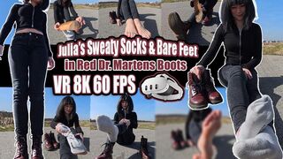 VR 8K 60fps | Julia’s Sweaty Socks & Bare Feet in Red Dr. Martens Boots | Worn Boots, Shoeplay, Soles, Toes, Socks, Close-Up Foot Video