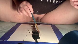 Lucky Pussy Does a Cum Painting (Black Ink)