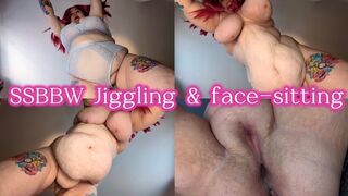 BBW Daisy towers over you jiggling her fat thighs, belly, fupa, & titties before sitting on your face