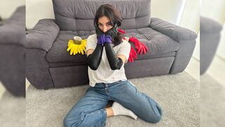 Yellow-Red-Black Gloves Showcase: Selfgag, Handgag, Duct Tape, Microfoam, Bandana Cleavegag & Tied Hands