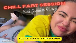 Chill Fart Session Laying down on Stomach, Focus Facial Expressions - Ft Goddess Marcy