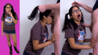 eRica demonstrates her cock sucking abilities & gets face fucked using her pigtails as handlebars!!