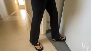 Coming Back from Yoga Class: Chair tied, Barefoot, Cleavegag