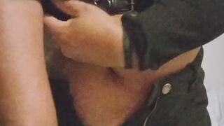 sexy belly play in leather jacket