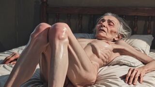 Extremely Skinny Old Granny Hairy Bush Masturbation - Wet Hairy Pussy Rubbing & Orgasm