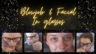 Amy (CuteBootyBabe21) gives a blowjob wearing glasses, ends in facial