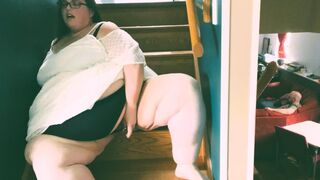SSBBW Nearly Caught Playing on the Stairs