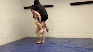 Wrestling into lift and carry and pony ride