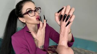 Long black nails, fingers sucking and HOT handjobs