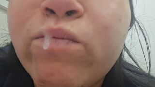 The fat girl catches the flu and has a lot of snot.