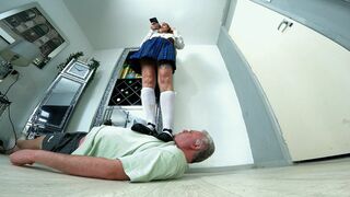 Schoolgirl Stood On Him In Long Socks FLOOR CAM (4K)