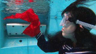 Nagi masturbates in school uniform underwater 1080p