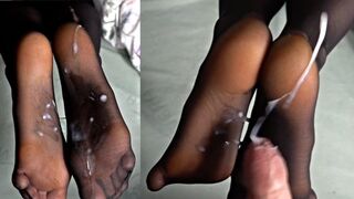 4K | Dominant Nylon Footjob by an Teen Cumshot on my soles
