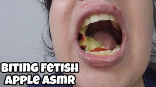 Yellow Crooked Teeth Apple Biting ASMR: Loud Crunchy Bites & Chewing Close-Up