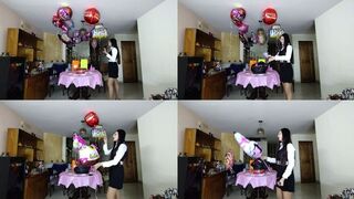 Angry Woman Balloon Popping Helium Balloons Burst, Deflation POV
