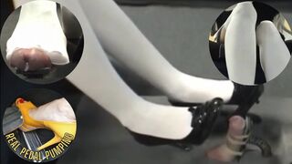 Gas Pedal Footjob Flooded By Hottie in White Tights