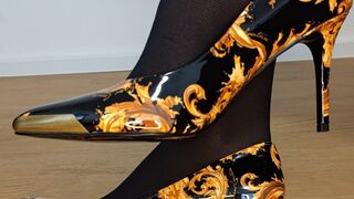 High-End Tease: Versace Unboxing, Fishnet Gloves & Stiletto Dangling