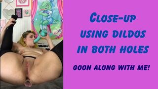 Close-up Using Dildos in Both Holes