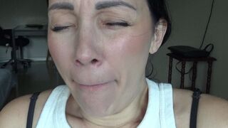 yawn with a white coating