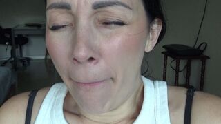 yawn with a white coating m