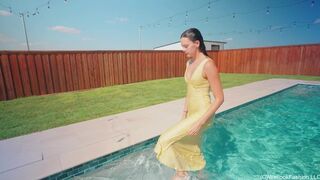 Jenny Goes for a Swim in a Yellow Satin Dress