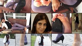 Norah One Shoe Model's Cramped Foot, Ripped Hose and Bare Toe Show (1920 X 1080 in HD)