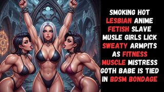 smoking hot lesbian anime fetish muscle slave gym girls lick sweaty armpits as fitness goth muscle mistress vampire babe is tied in BDSM bondage