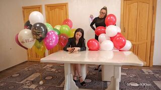 Strict teacher vs a student with helium balloons