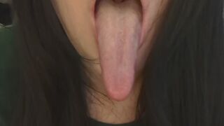 White tongue licking and begging for cum