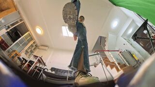 8K VR360 sports shoes trample on human-shaped carpet POV