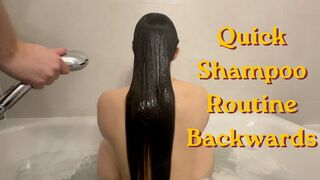 Quick Backwards Twice Shampooing in a Bathtub - Long Hair Shampoo by a Man,