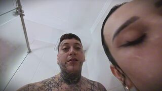 Dirty golden shower and cum in mouth with my stepsister