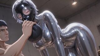 Intense Silver Latex Breath Control Session - Mirror Shiny Latex Catsuit & Rebreather Bag Training