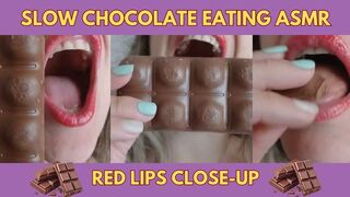 Slow Chocolate Eating ASMR Red Lips Close-Up