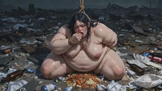Huge SSBBW Bound in Garbage - Eating While Covered in Filth