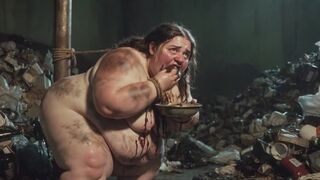 Massive Dirty SSBBW in Bondage Eating from the Trash