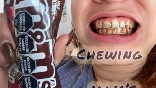 chewing M&M's