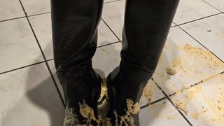 Princess play with food and her leather boots