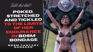 naughty skinny hairy armpit Slave girl is poked and tickled hard in her boobs and belly amd pits to the limit of her endurance in BDSM bondage by mechanical mistress