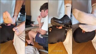 Ignoring the human foostool at my feet under the desk (Sneakers, Socks, Feet)