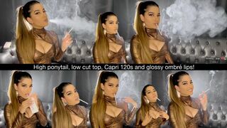 High ponytail, low cut top, Capri 120s and glossy ombré lips!