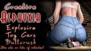 Explosive Toy Cars Buttcrush - She sits on 20 Toys, Multiple Angles, She sits 42 times crushing toy cars with her Jeans!