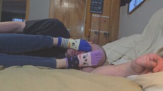 Chrissy makes Dan worship her nike shox and cute ankle toe socks