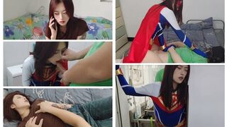 Sexual orgasm dildo transformation Supergirl fetish vibrator fighting jeans remote control boots