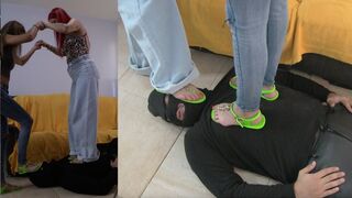 2 GIRLS HARD TRAMPLE: Cruel & Heavy Double Flip-Flop Body Crush & Face Standing