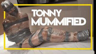 Tonny Mummified in Plastic and Duct Tape - Gay Bondage - Gay Domination - Mummification - Nose Hook - Ball Gag - Gagged - BDSM