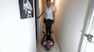 Schoolgirl Danielle Walking Along Her Slaves Body & Head 2 (4K)