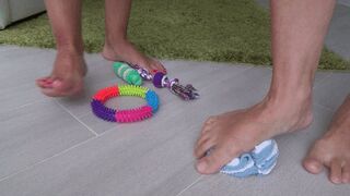 LET'S STAMP OUT THE TOYS WITH OUR BARE FEET