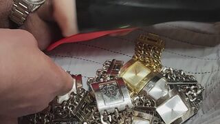 Getting off with my pdx pussy vibrator and cumming on a pile of guess heavy metal watches.