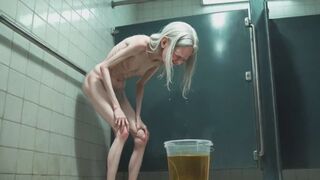 Old Granny Public Pissing in Bucket - Hairy Wet Pussy & Real Orgasm